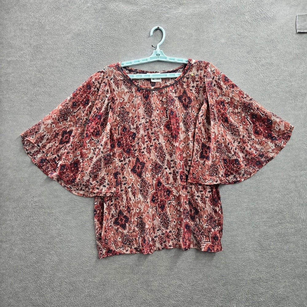 Dressbarn Women‎ Blouse XL Red Geometric V-Neck Pullover